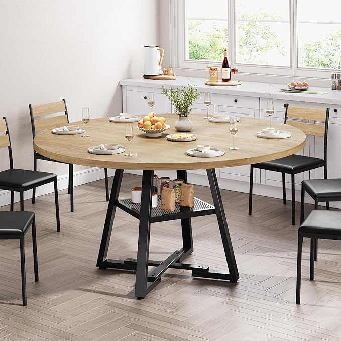 51'' Round Dining Table for 6, Kitchen Dining Room Circle Dinner Pedestal Table - Image 5