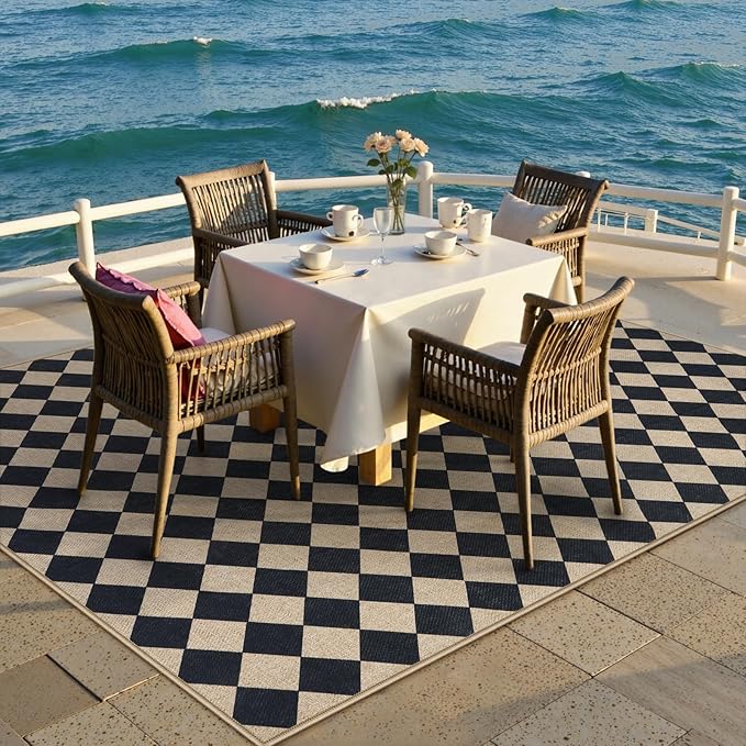 Lahome Checkered Dining Living Room Rug, 5x7 Washable Indoor Outdoor Easy Jute - Image 7
