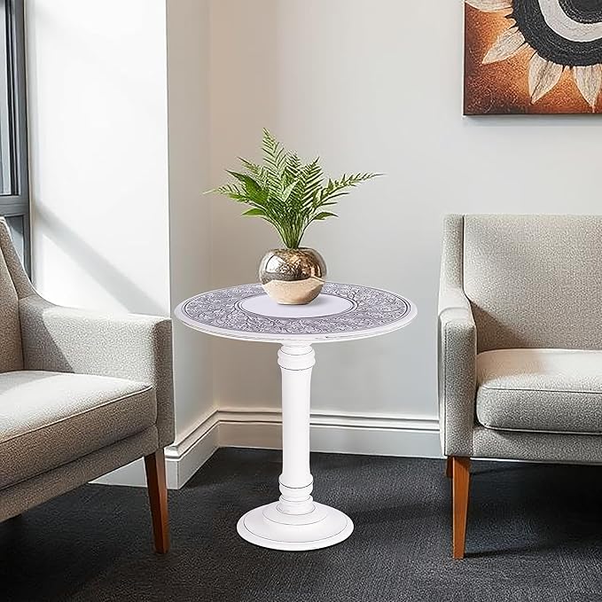 The Wooden Town Antique White Round Coffee Table – 18x22 Wood Accent Side Table - Image 7
