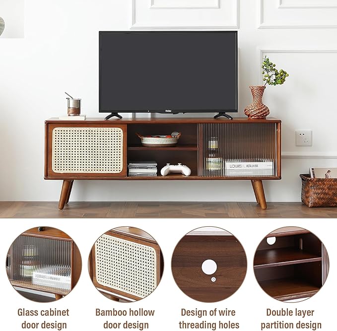 Tiita Rattan TV Stand for 55 Inch TV, Bamboo TV Cabinet - Image 7