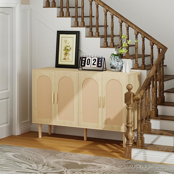 Buffet Cabinet with Storage, KitchenSideboard Cabinet with 4 Rattan Decorated - Image 7