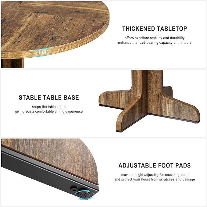 GarveeHome Round Dining Table for 4, 47 Inch Farmhouse Circle Kitchen Table - Image 6