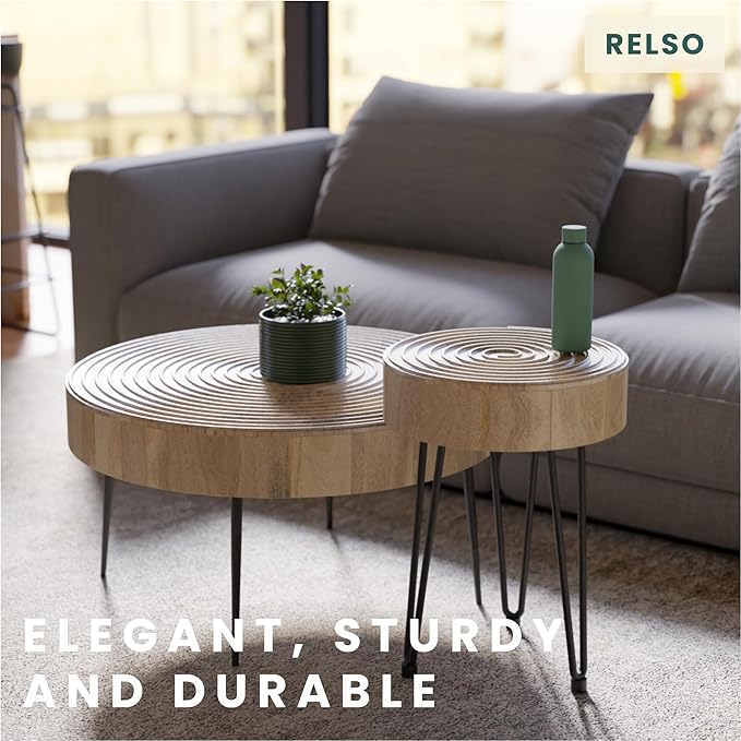 Relso Aspen Round Nesting Coffee Table Set of 2 – Solid Wood Nesting Tables - Image 7
