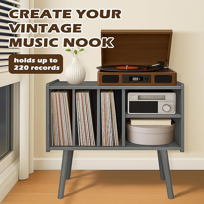 Record Player Stand with Vinyl Storage, Wooden Record Player Table with 5 - Image 3