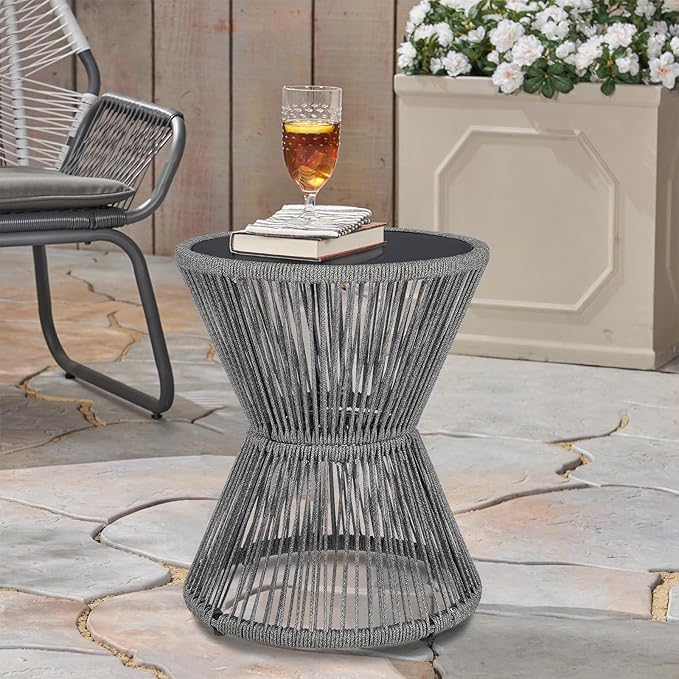 LEWIS&WAYNE Small Outdoor Side Table Patio 20’’ H Woven Rope Hourglass End Table - Image 4
