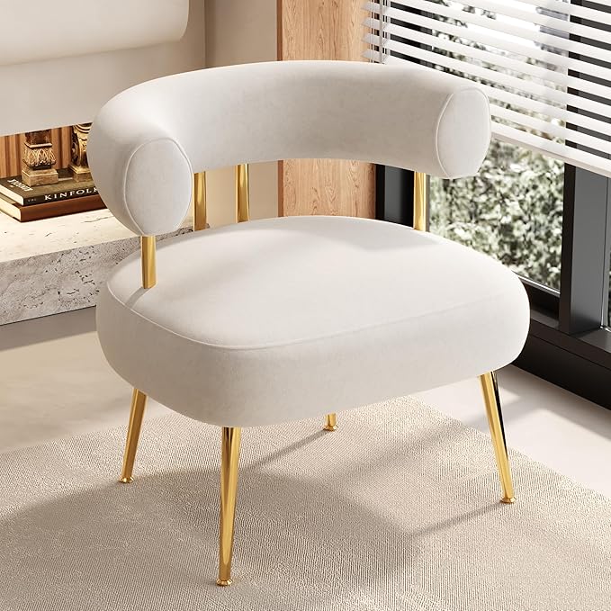 Modern Velvet Accent Chair, Round Upholstered Barrel Armchair by SEYNAR