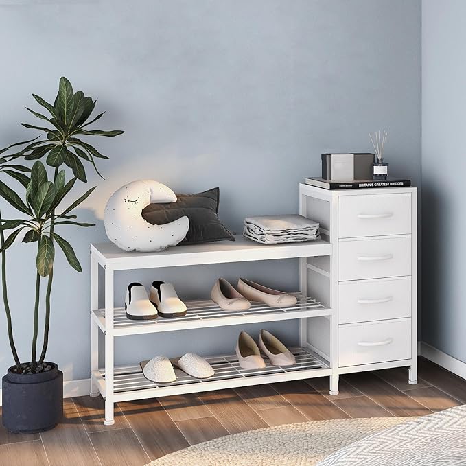 EXOTICA 3-Tier Shoe Storage Bench White Entryway Shoe Rack - Image 8