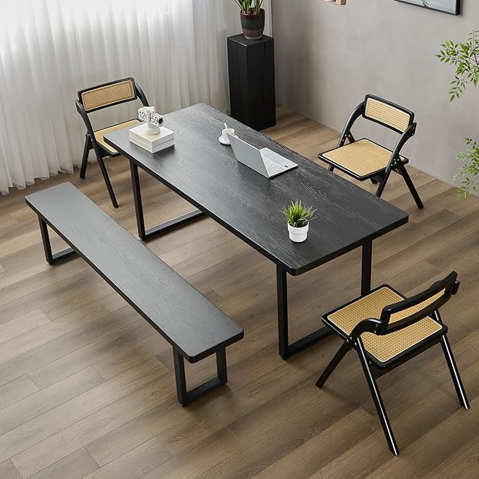 Black Bench Wooden Bench with Metal Legs Suitable - Image 7