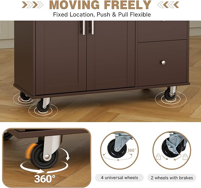 Shintenchi Kitchen Island with Folding Drop Leaf, Rolling Island Table with - Image 5