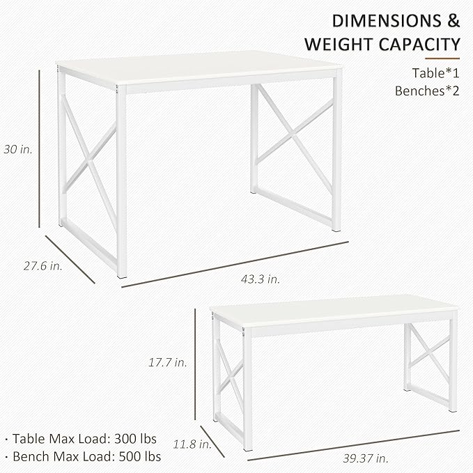 VECELO Dining Table with 2 Benches - Image 3