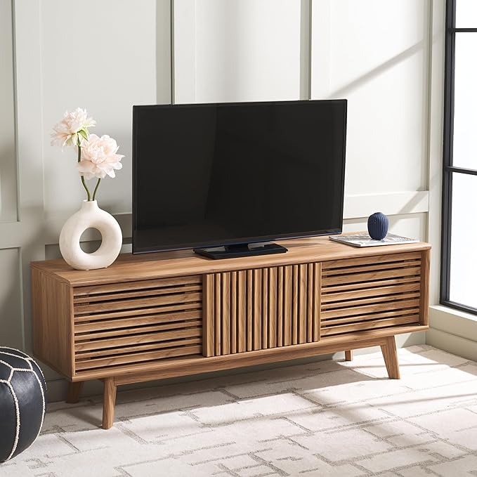 SAFAVIEH ESMA TV Stand for up to 65" Flatscreen – Oak Brown, Sliding Doors by SAFAVIEH