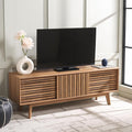 SAFAVIEH ESMA TV Stand for up to 65" Flatscreen – Oak Brown, Sliding Doors by SAFAVIEH