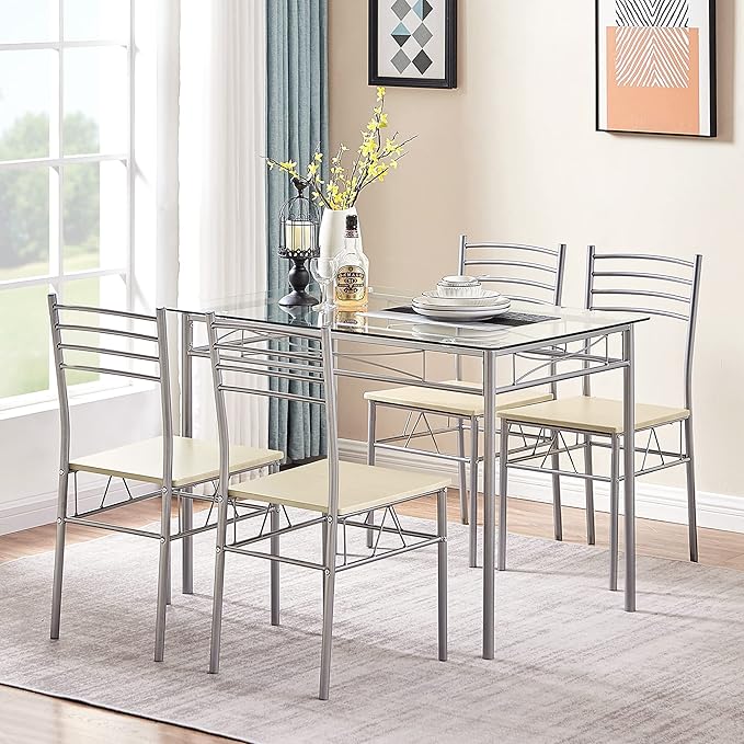 VECELO Kitchen Dining Room Table and Chairs 4, 5-Piece Dinette Sets, Space - Image 4