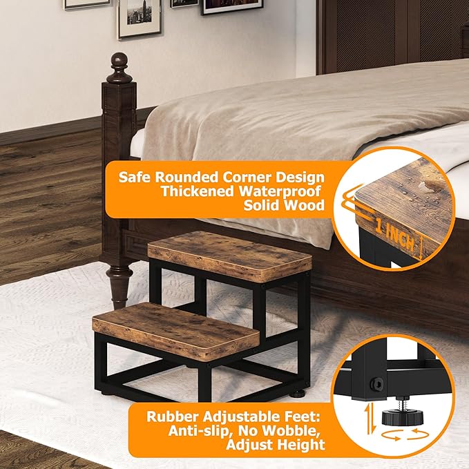 2 Step Wooden Step Stools for Adults Kids, Heavy Duty Stepping Stools Wooden - Image 2