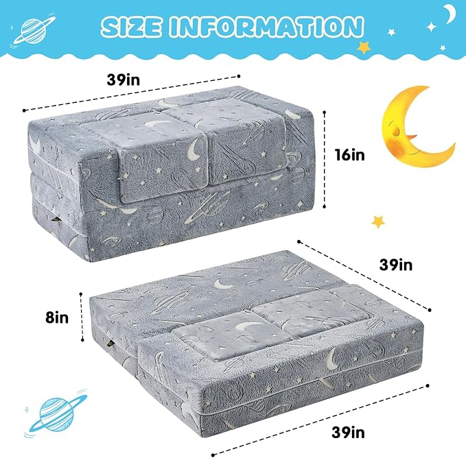 Kids Couch Sofa Modular Toddler Couch, Glow in The Dark 3 in 1 Fold Out Kids - Image 2
