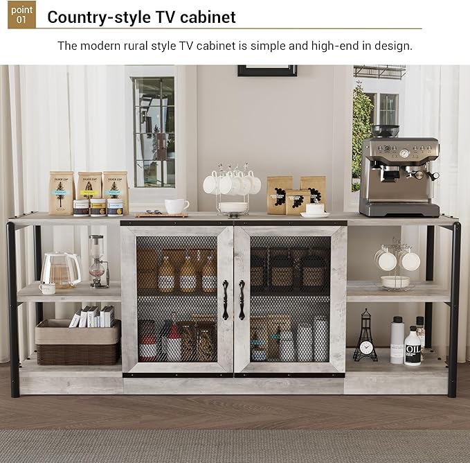 Farmhouse TV Stand for 65+ Inch TV, Industrial TV Cabinet, Entertainment Center - Image 2