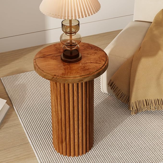 Round Wood Side Table, Fluted Accent Table, Small End Table - Image 5