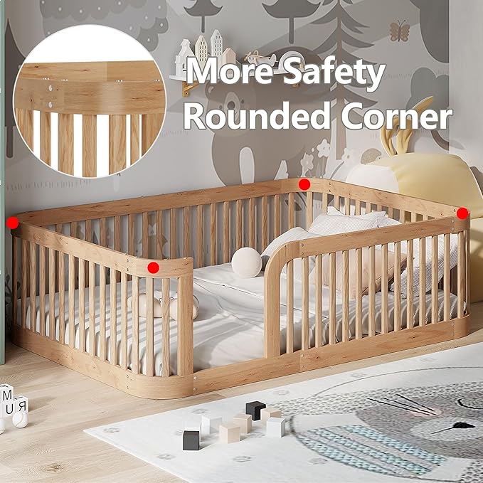 Full Floor Bed with High Fence and Rounded Corner Design, Montessori Floor Bed - Image 4
