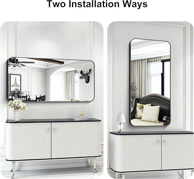 KOCUUY Black Bathroom Vanity Mirror, 24 x 48 inch Metal Frame Mirror - Image 6