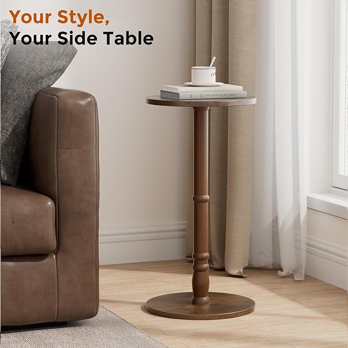 Round Side Table, Solid Wood Pillar - Image 4
