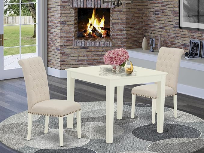 East West Furniture OXBR3-LWH-02 3 Piece Dining Room Furniture Set Contains a - Image 6