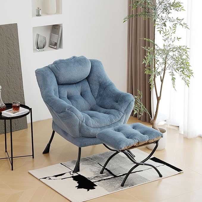 Lazy Chair with Ottoman, Modern Chair with Folding Footrest, Lounge Accent Chair - Image 7