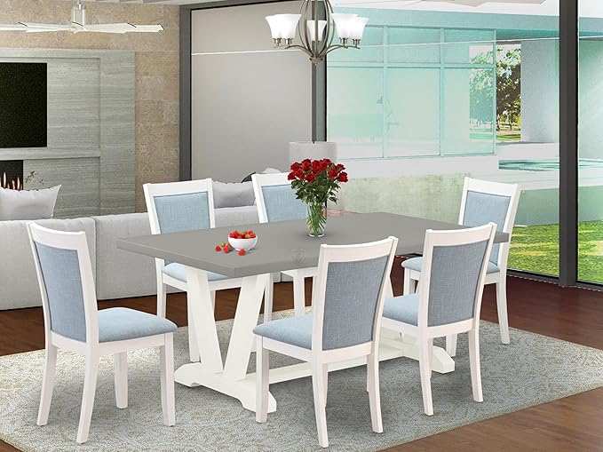 East West Furniture V097MZ015-7 7 Piece Dining Room Table Set Consist of a - Image 2