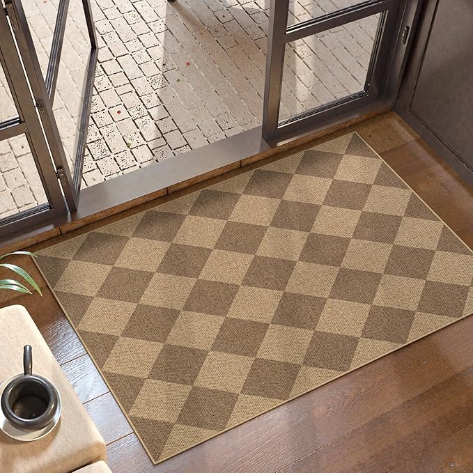 Lahome Checkered Easy Jute Rug, 2x3 Entryway Rug Indoor Outdoor Front Door Mat by Lahome