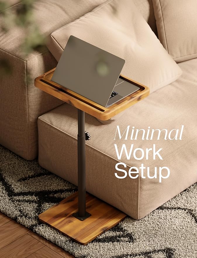 HOLANA Acacia Wood Adjustable C-Shaped Couch Table – 360° Swivel Side Table - Image 5