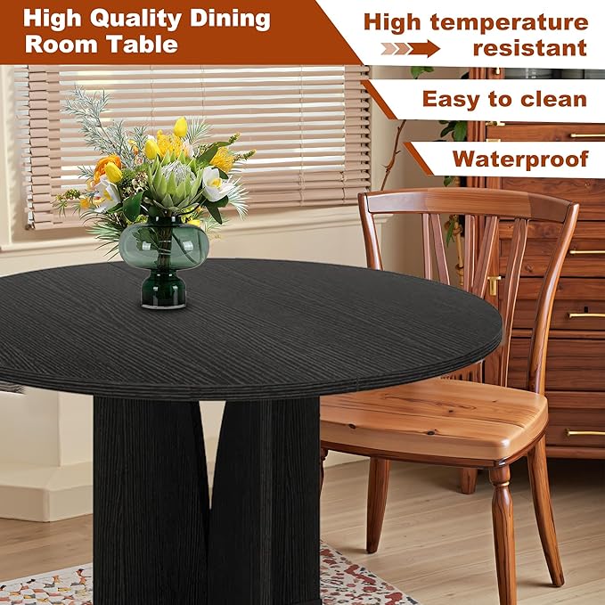Round Dining Table for 4, 39 Inch Small Dinner Table Farmhouse Wooden Circle - Image 4