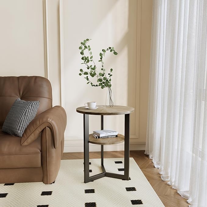 LEEMTORIG Round Side Table, 2-Tier High End Table Nightstand - Image 3