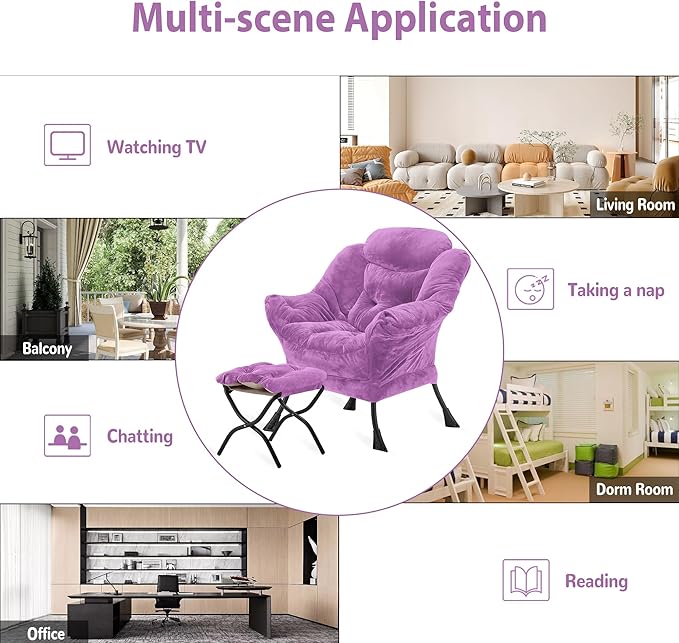 Lazy Chair with Folding Ottoman, Accent Chair Plush Upholstered with Metal - Image 7