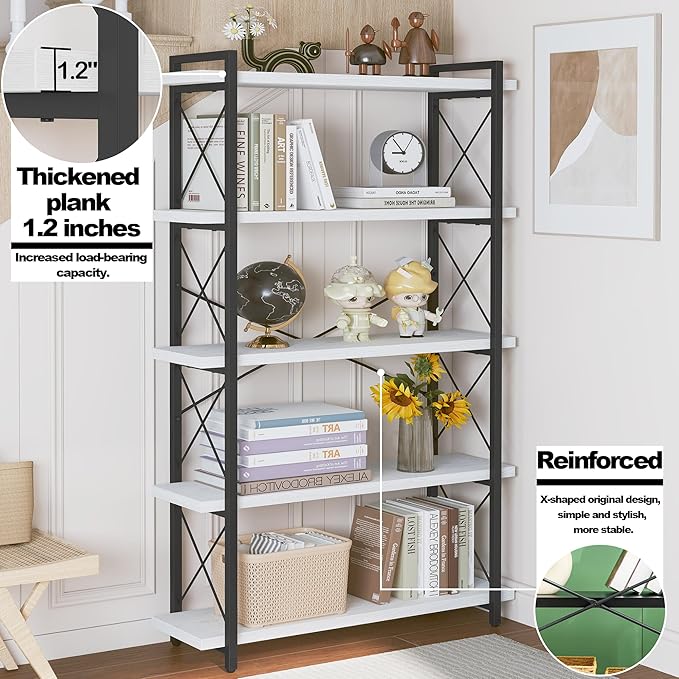 HCHQHS Bookshelf, 5-Tier Industrial Bookcase, Open Book Shelf, Freestanding - Image 4