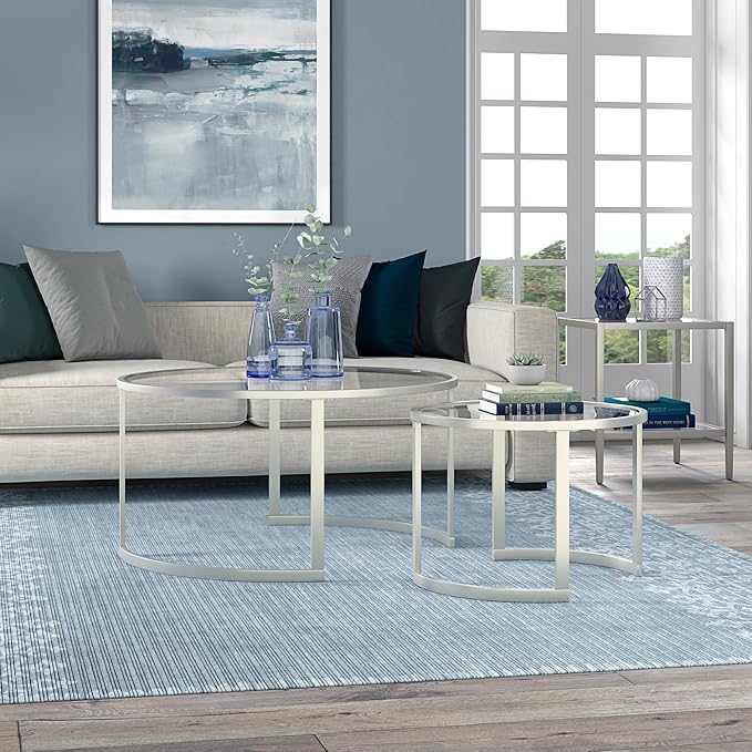 Henn&Hart Round Nested Coffee Table in Satin Silver, - Image 2