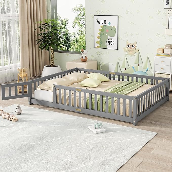 Bellemave Full Floor Bed with Slats and Safety Guardrails, Kids Montessori by Bellemave