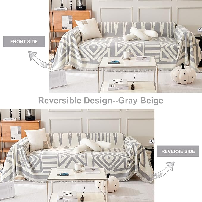STACYPIK Dark Gray Couch Cover, Boho Chenille Sofa Covers Pet-Friendly - Image 3