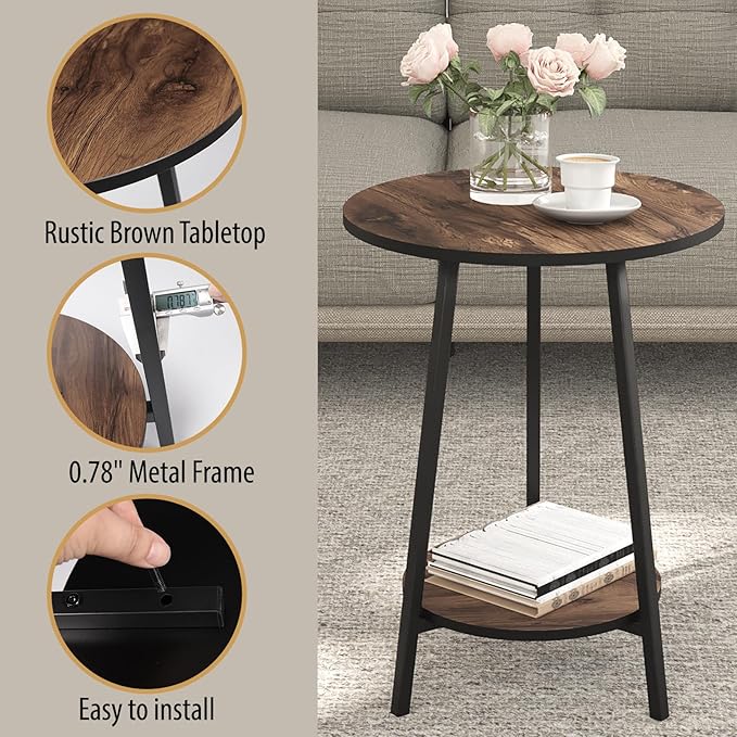 Side Table - Rustic End Couch Tables - Waterproof Metal Frame, - Image 3