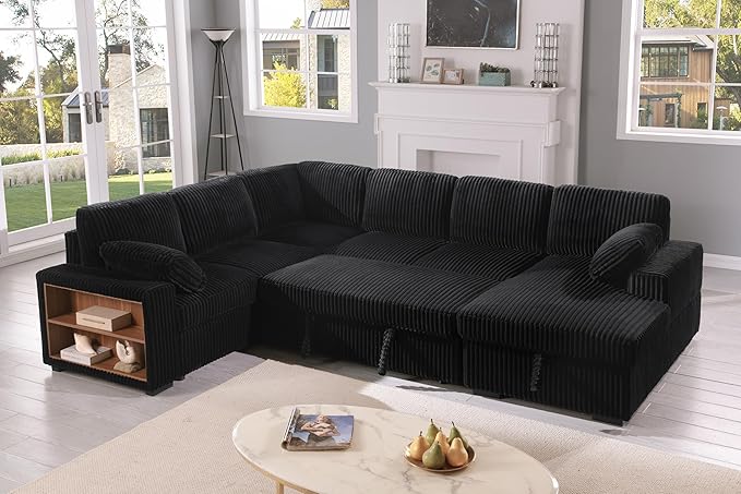 Eafurn Oversized U Shaped Convertible Sleeper Sectional Sofa w/Pull Out Couch - Image 2