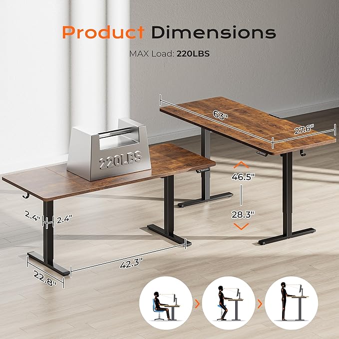 Huuger 63 x 28 Large Electric Standing Desk, Height Adjustable Computer Desk - Image 2
