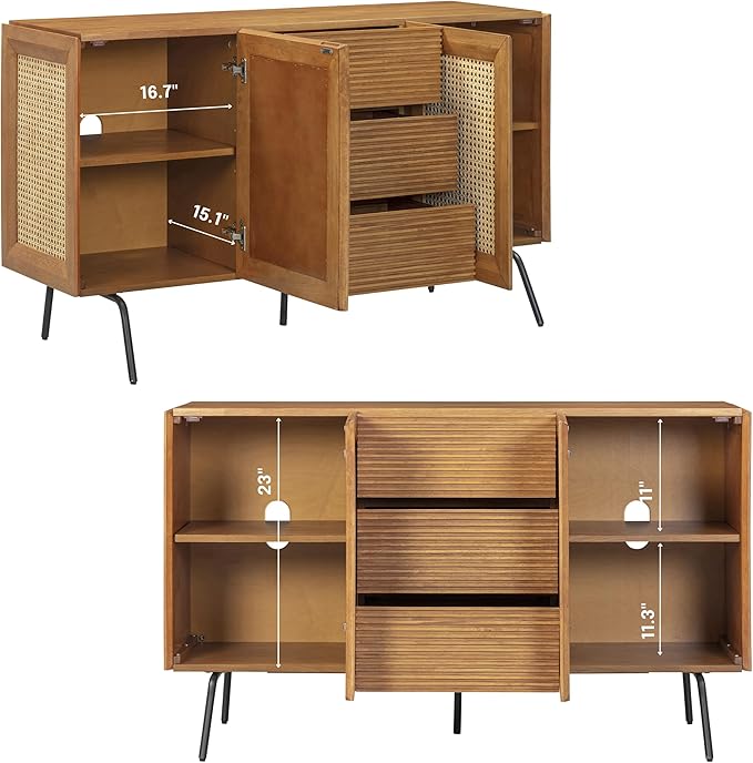 NTC MOSSIC Sideboard with 2 Doors and 3 Drawers, Buffet Cabinet with Natural - Image 6