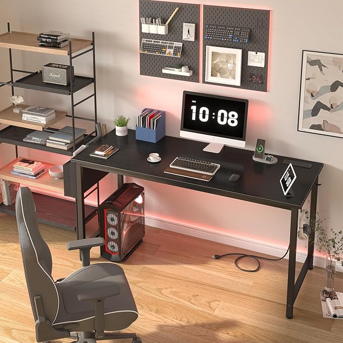 Lufeiya Gaming Desk with Power Outlet, 55 inch Teen Study Table Home Office - Image 2