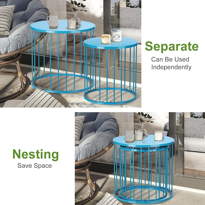 SUNNYPARK Outdoor Side Table Set of 2, Metal Circle Accent End Tables - Image 6