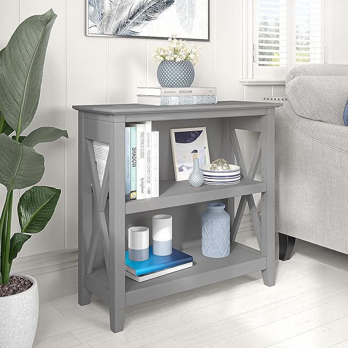 Bush Furniture Key West Small 2 Shelf Bookcase in Cape Cod Gray, Compact Home - Image 2