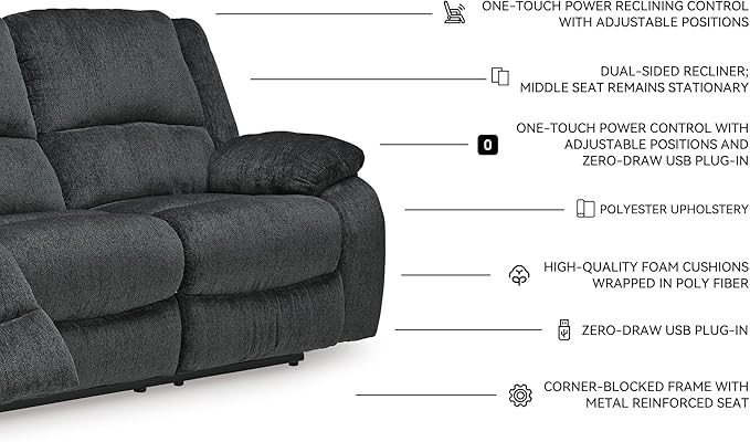 Signature Design by Ashley Draycoll Contemporary Power Reclining Sofa, Dark Gray - Image 4