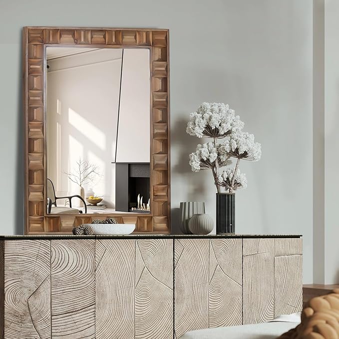 22x30 Inch Farmhouse Rectangular Wall Mirror, Rustic Wooden Frame Decorative - Image 3