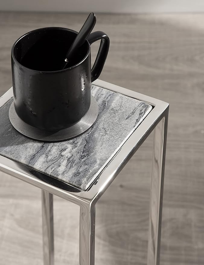 Kate and Laurel Jaspur Modern Drink Table, Decorative Glam Marble Accent Table - Image 6