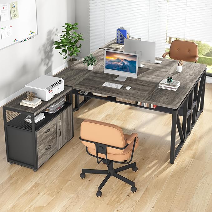 Tribesigns Office Desk with Drawers Sets, 55 inches L Shaped Computer Desk with - Image 5