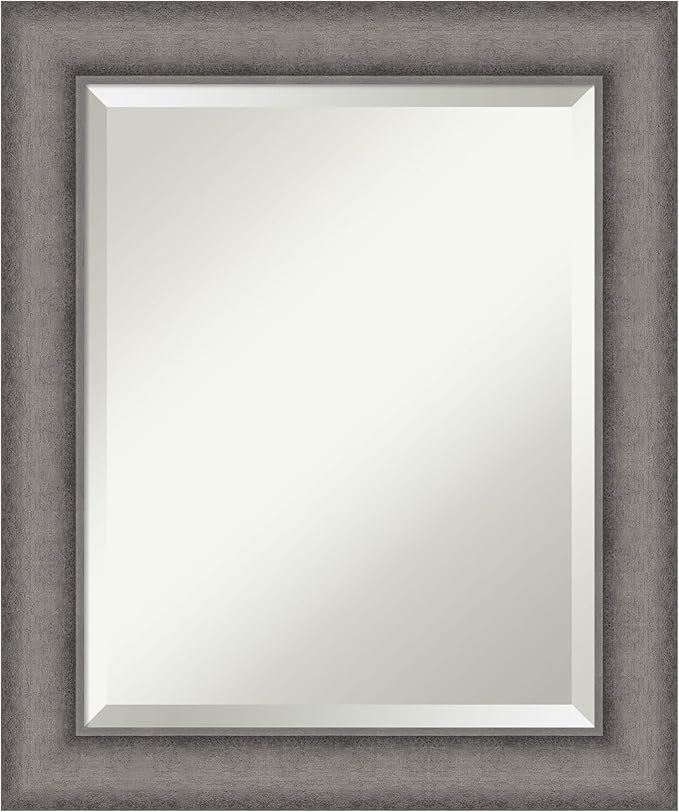 Amanti Art Grey Wall Mirror 25x21 Burnished Concrete Rectangle Bathroom Mirror by AmantiArt