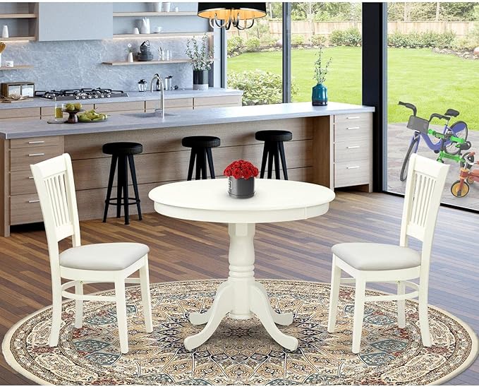 East West Furniture ANVA3-LWH-C 3 Piece Dining Table Set - Image 6