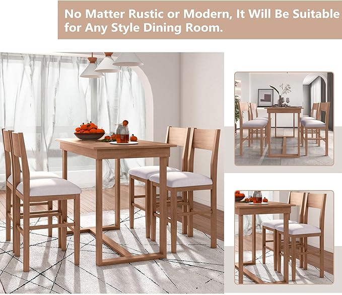 Merax Farmhouse Counter Height 5-Piece Dining Set - Image 5